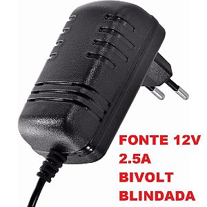 Fonte 12v 2.5a CFTV Bivolt Blindada Original 1.5m Fio Eletronica Chaveada sem Plug Conector