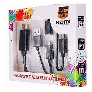 Kit Completo MHL Cabo HDMI para Micro USB V8 com 1.5 metros Full HD 1080p para Galaxy Samsung S1 S2 S3 S4 S5 Note 2 Note