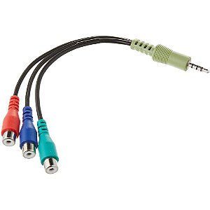Cabo Adaptador de Vídeo P2 4C (3.5MM) Estéreo x 3 Plug RCA Fêmea Vídeo Componente ( Vermelho + Azul + Verde)
