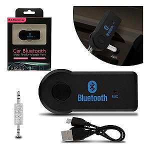 Receptor Bluetooth P2 USB Adaptador Áudio Entrada Auxiliar Carro Veicular + Adaptador P2 3.5mm