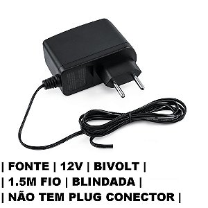 Fonte 12v 1.5a Blindada Bivolt Fio 1.5m sem Plug Conector