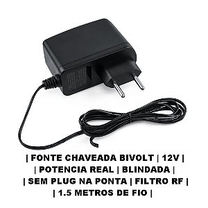 Fonte 12v 2a Blindada Bivolt Fio 1.5m sem Plug Conector