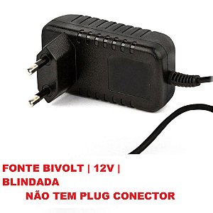 Fonte 12v 2.5a Blindada Bivolt Fio 1.5m s/ Plug Conector