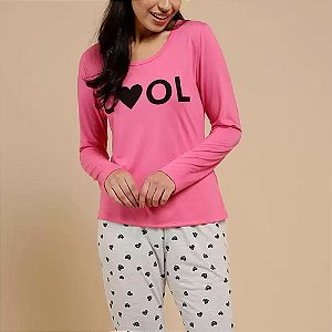 Pijama Rosa Estampado Manga Longa