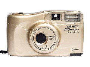 Câmera 35mm - Yashica MG - Motor Direct Flash Champagne (9.6/10) + Pilha + Case
