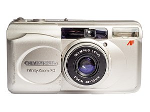 Câmera 35mm -  Olympus Infinity Zoom 70 (8.8/10) + Case, Bateria e Filme