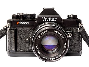 Câmera 35mm - Vivitar V3000s + Lente Helios 58mm f2 + Acessórios