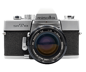 Câmera 35mm - Minolta SRT 101 + Lente 50mm f/1.4 + Filme + Case
