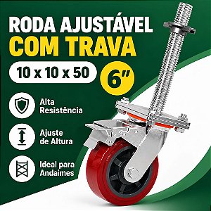 Roda Ajustável para andaime 6'' com rolamento e trava Kit 4 Un
