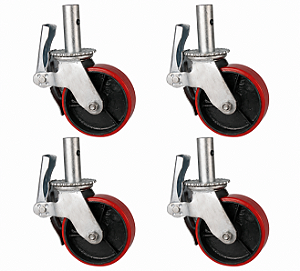Roda Fixa para andaime 6" PU C/ TRAVA Kit 4 Un