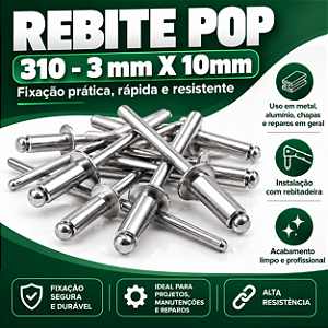 Rebite Pop 310 Natural 3mmx10mm Cx 1000 Und