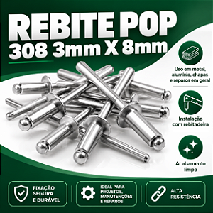 Rebite Pop 308 Natural 3mmx8mm Cx 1000 Und