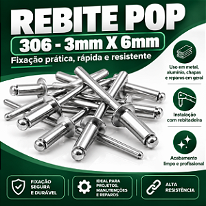 Rebite Pop 306 Natural 3mmx6mm Cx 1000 Und