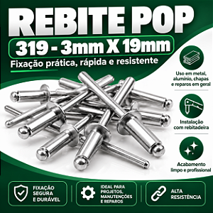 Rebite Pop 319 Natural 3mmx19mm Cx 1000 Und