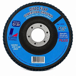 Disco Flap Zircônia 115x22,2mm G120 Lotus Kit 5 ou 10 und