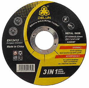 Disco Desbaste 115x6x22,23mm Metal/Inox Delun Kit 10 a 100un