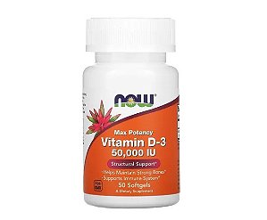 Vitamina D3 Now Foods 50000 Ui 50 Caps Soft - Ossos Músculos - Eua