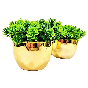2 Vasinhos Cachepot Dourados Cerâmica Pequenos