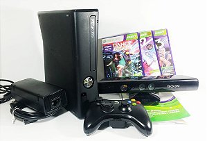 Xbox 360 Slim + 2 Controles + Kinect + Jogos