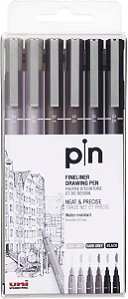 Canetas Fine Line Drawing Pen Preta e Cinza 6 Unidades Uni Pin