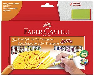 Lápis de Cor Ecolápis Triangular Jumbo + Apontador com Depósito 24 Cores Faber-Castell