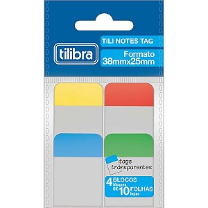 Marcador de Páginas Tili Notes Tag Transparentes 38x25mm 4 Blocos de 10 Folhas Tilibra
