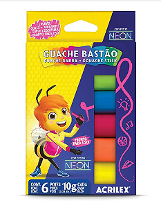 Tinta Guache em Bastão 6 Cores Neon 10g Acrilex