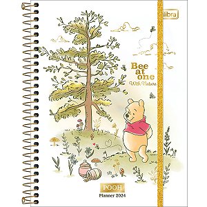 Planner Espiral Pooh 2024 Fundo Branco Bee At One With Nature Tilibra