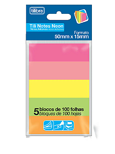 Bloco Adesivo Tilibra Tili Notes 50mmx15mm C/5 Cores Neon Tilibra