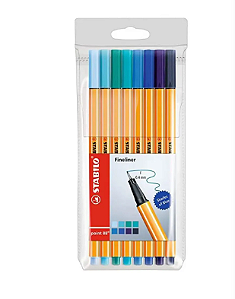 Estojo Caneta 8 Cores 0.4 mm Shades of Blue Tons de Azul - Stabilo
