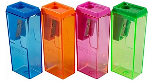Apontador Plástico Com Deposito Bloco 6cm Cores SORTIDAS - Leo e Leo