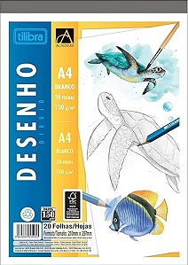 Caderno Bloco Colado Para Desenho 150G 20 Folhas Pauta Branca - Tilibra