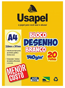 Bloco De Desenho Escolar A4 Papel Branco 140g 20 Folhas - Usapel