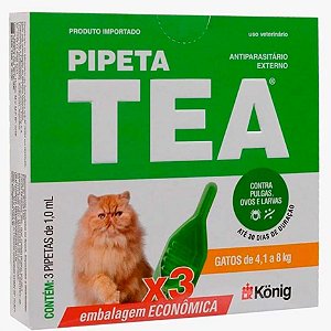 Combo Antipulgas Antiparasitário Tea Pipeta 1,0ml para Gatos de 4,1 até 8kg