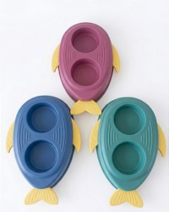 Comedouro Formato de Peixe Pet Duplo para Gatos
