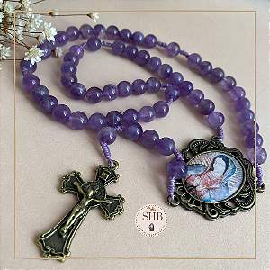 Terço com Medalha de Nossa Senhora de Guadalupe e Ametista - 8mm