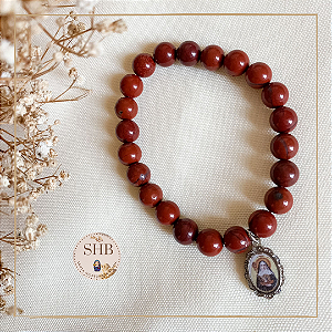 Pulseira de Jaspe Vermelho com Medalha de Santa Hildegarda - 8mm