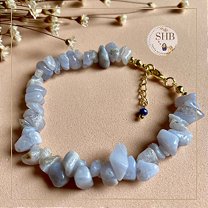 Pulseira de Cascalho de Calcedônia - Extensor com Lápis Lazuli - Folheado