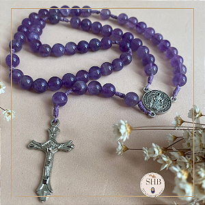 Terço com Medalha de São Bento e Ametista - 8mm