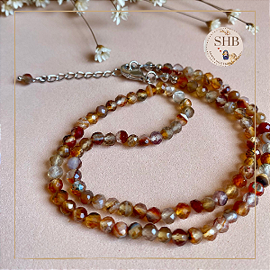 Choker - Ágata de Fogo - com extensor Prata Folheada