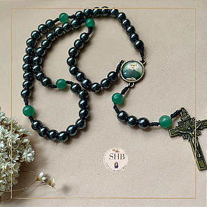 Terço Hematita com Quartzo Verde - Medalha de São Josemaria Escrivá