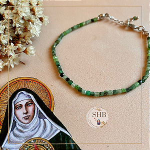 Pulseira de Esmeralda Natural com Cubo Lapidado de 2mm - Banho ouro branco