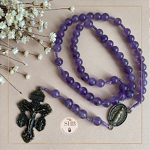 Terço com Medalha Nossa Senhora das Graças e o Crucifixo do Perdão em Ametista - 8mm