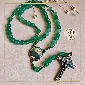 Terço com Medalha de São Josemaria Escrivá e Quartzo Verde - 6mm