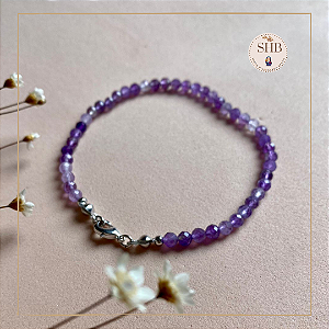 Pulseira de Ametista 4mm - Banho ouro branco