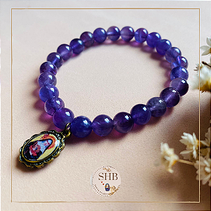 Pulseira de Ametista com Medalha de Santa Hildegarda