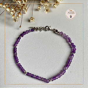 Pulseira de Mix de Ametista + Ponto de Luz - Banho ouro branco