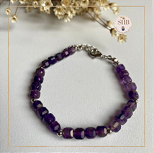 Pulseira de Ametista Cubo - 5mm