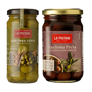 Kit Azeitona Preta e Azeitona Verde Recheada com Anchova La Pastina