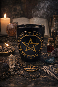 Caneca artesanal de cerâmica pentagrama zodíaco